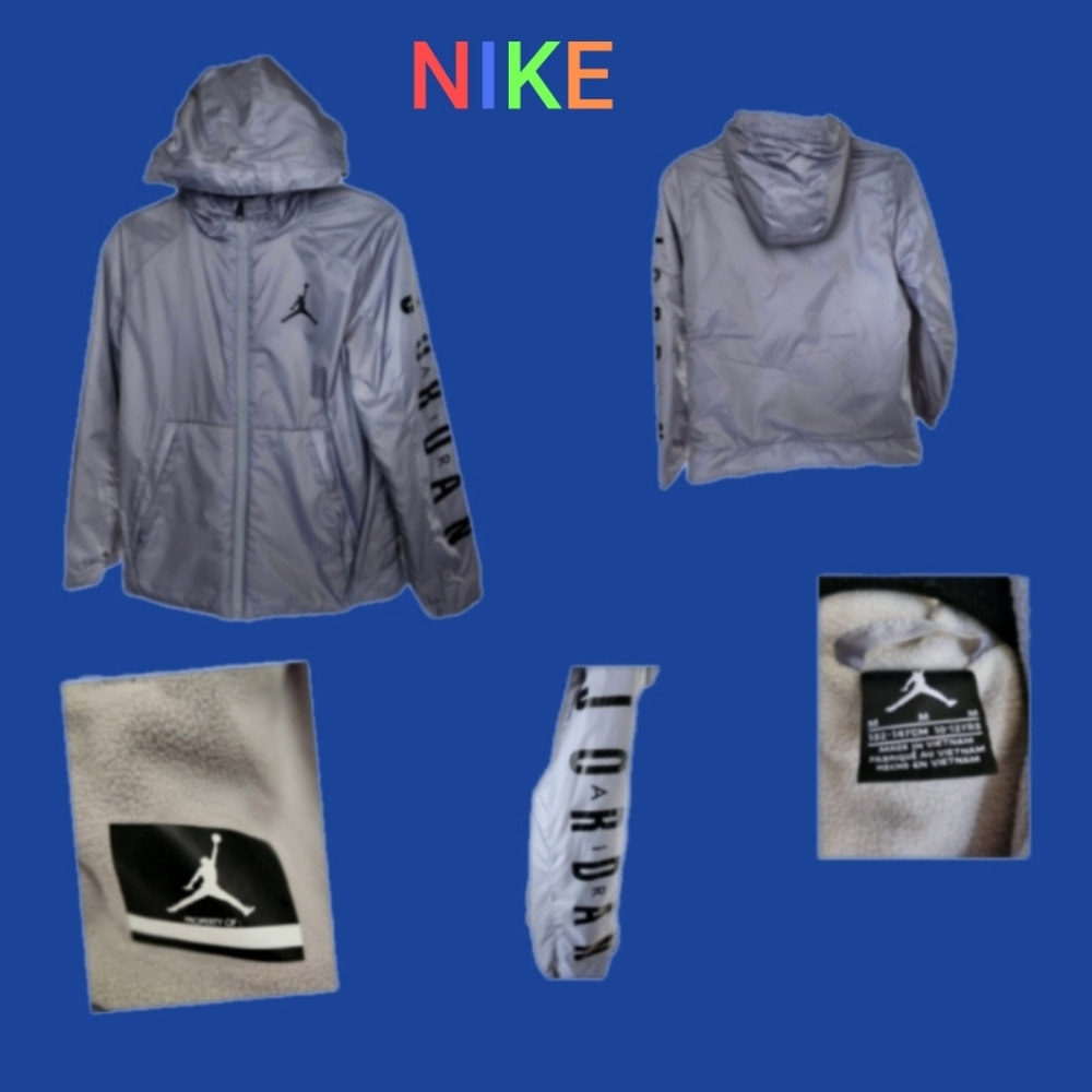 NIKE AIR JORDAN BOYS HOODED FLEECE LINED GRAY JACKET - Picture 2 of 4